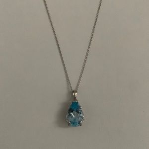 BLUE TOPAZ NECKLACE, PEAR SOLITAIRE, WITH 18” LONG CHAIN